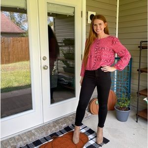 LOFT Long Sleeve Red Floral Top!❤️